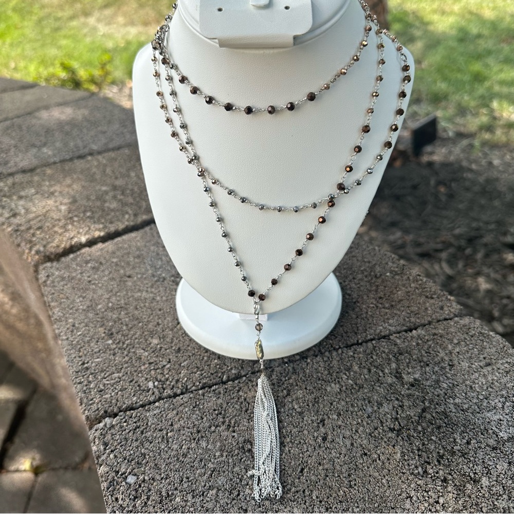 Stella & Dot Gitane Tassel Silver Necklace